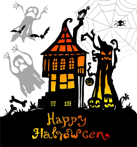 Halloween fundo com casa assustadora — Vetor de Stock