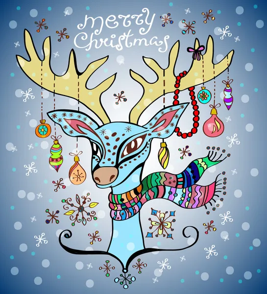 Renkli bir eşarp ile Noel geyiği çizimi — Stok Vektör