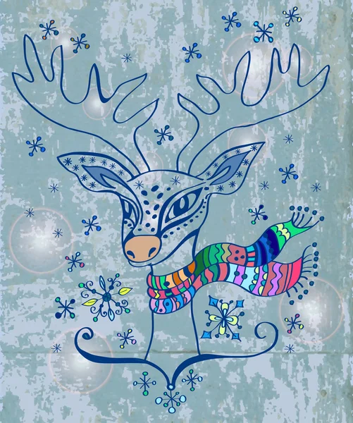 Illustration d'un cerf de Noël avec une écharpe colorée — Image vectorielle