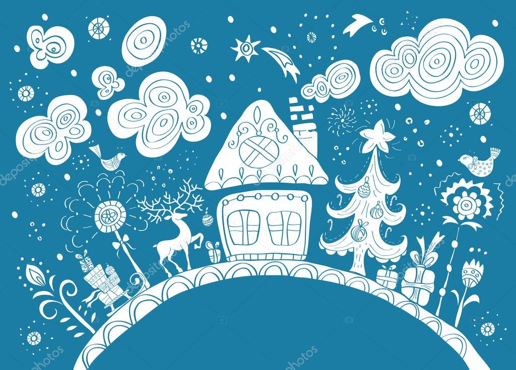 Christmas hand drawn background with place for text