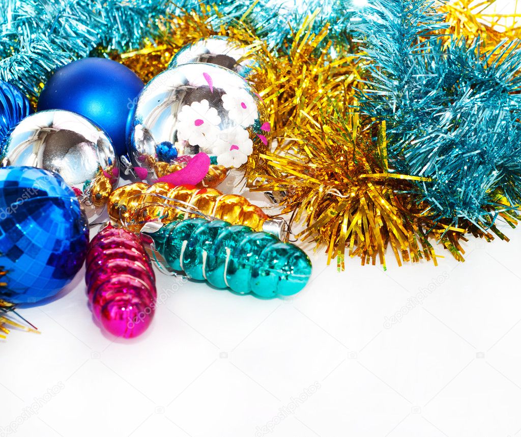 Color Christmas balls and toys background