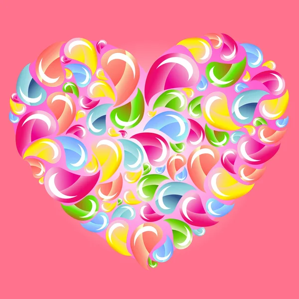 多彩滴洒落在粉红色的心 — 图库矢量图片