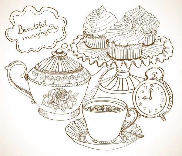 vintage çay arka plan, Kahvaltı için ayarla