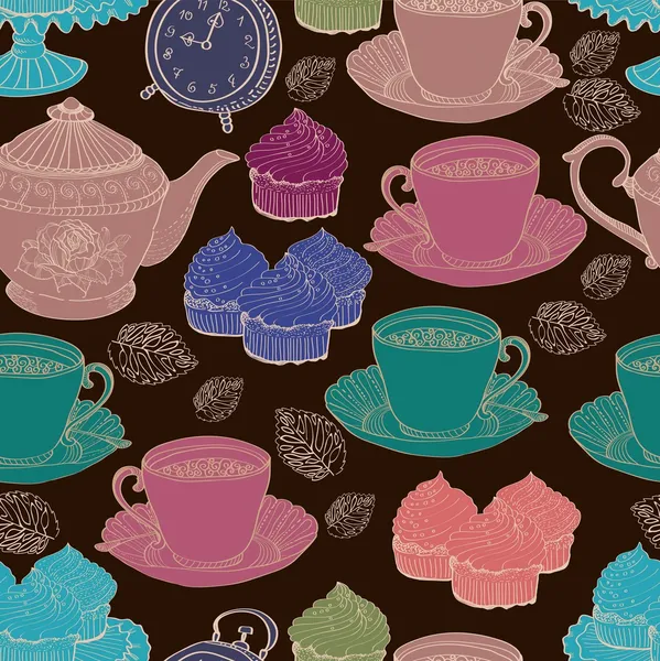 Vintage Tea Hintergrund. nahtloses Muster — Stockvektor