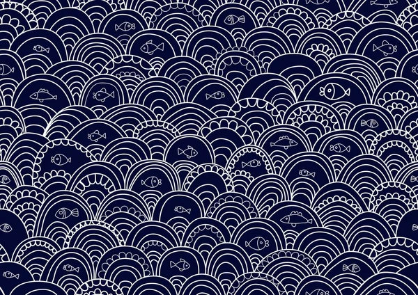 Абстрактний малюнок Безшовний візерунок з рибою і хвилями — стоковий вектор