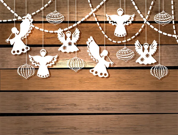 Веселого Різдва картку з ангелами та іграшки — стоковий вектор