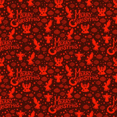 Melekler ve oyuncaklar ile Merry christmas seamless modeli