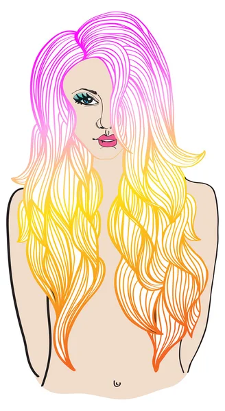 Mode belle femme aux cheveux longs ondulés — Image vectorielle