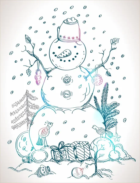 Christmas card for xmas design hand drawn snowman — Stock Vector