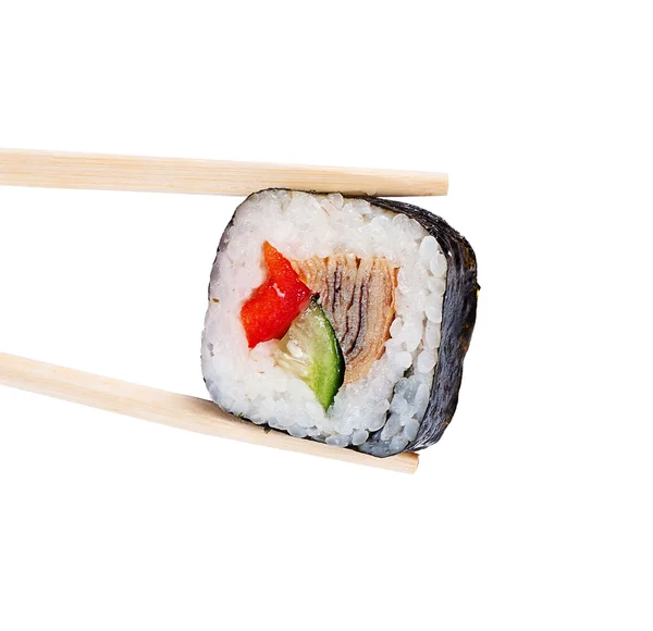 Sushi roll with eel, sweet pepper and cucumber — Stock Photo, Image