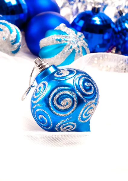 New year background with decoration blue ball — Stock Photo, Image