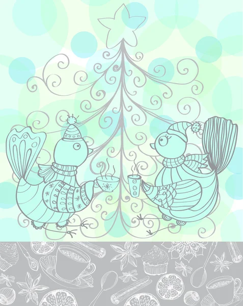 Winter holiday background with cute birds — Stock Vector