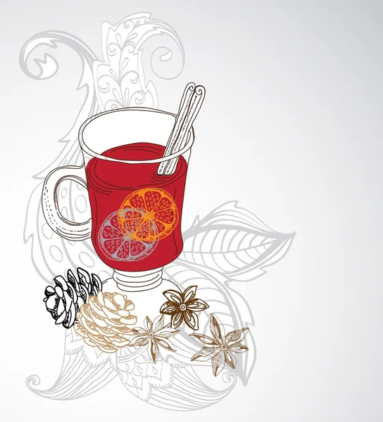 Fondo de vino caliente caliente con especias — Vector de stock