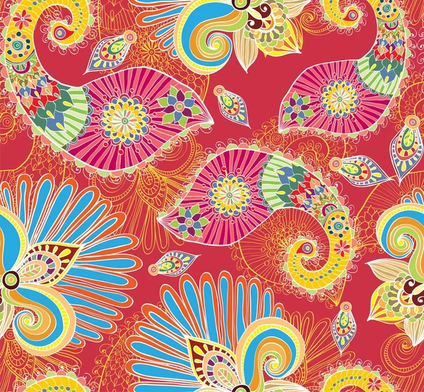 Цветочный яркий бесшовный узор с каракулями и пейсли — стоковый вектор