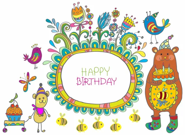 Happy birthday cartoon card — Stock Vector