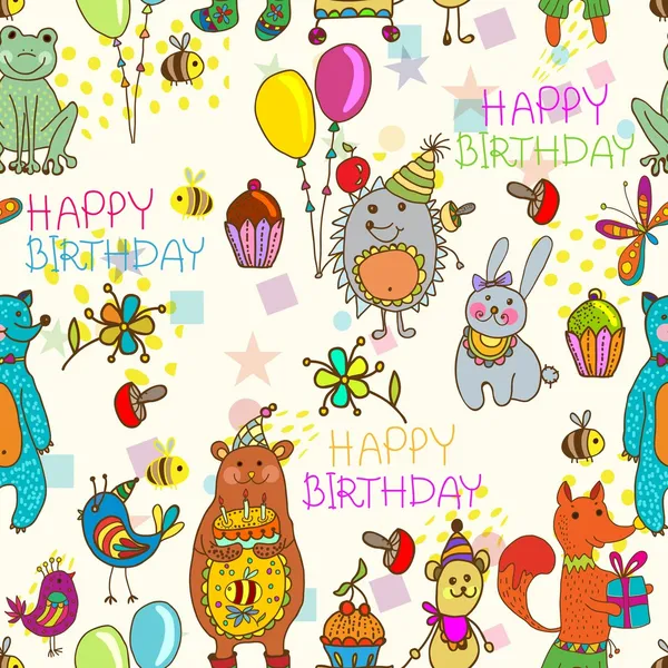 Seamless Happy birthday cartoon background — Stock Vector