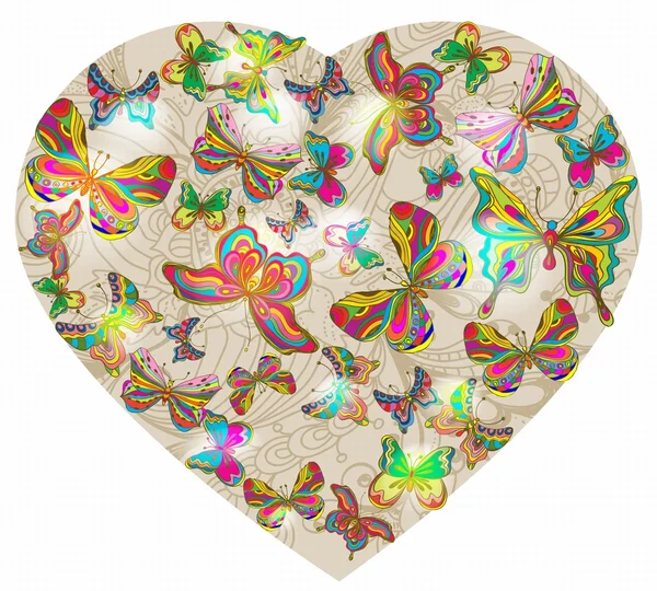 Hermoso fondo de San Valentín con corazón y mariposa — Archivo Imágenes Vectoriales