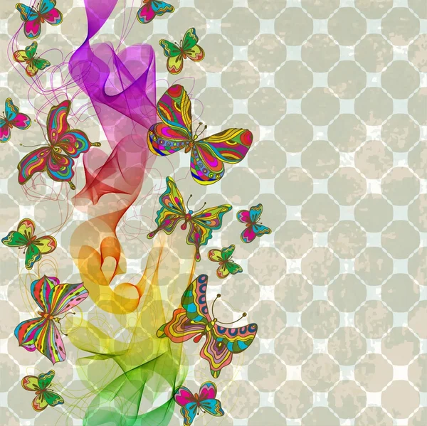 Abstraktní barevná vlna s motýl — Stockový vektor