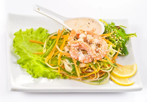 Fresh Vegetables Salad with Nuts Sauce and Chuka salad — Stock Photo, Image