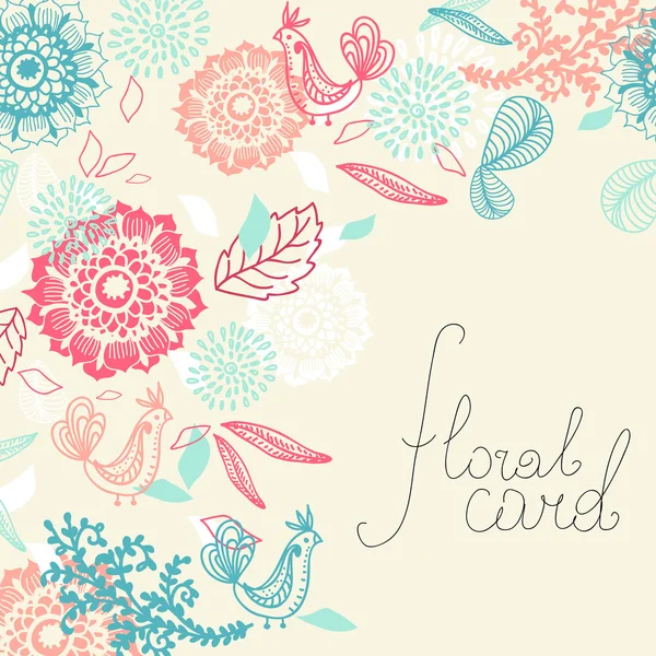 Cartão com flor e pássaro — Vetor de Stock