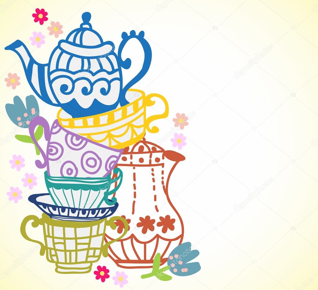 Tea cup background with teapot Stock Vector Image by ©Vasilek #22520987
