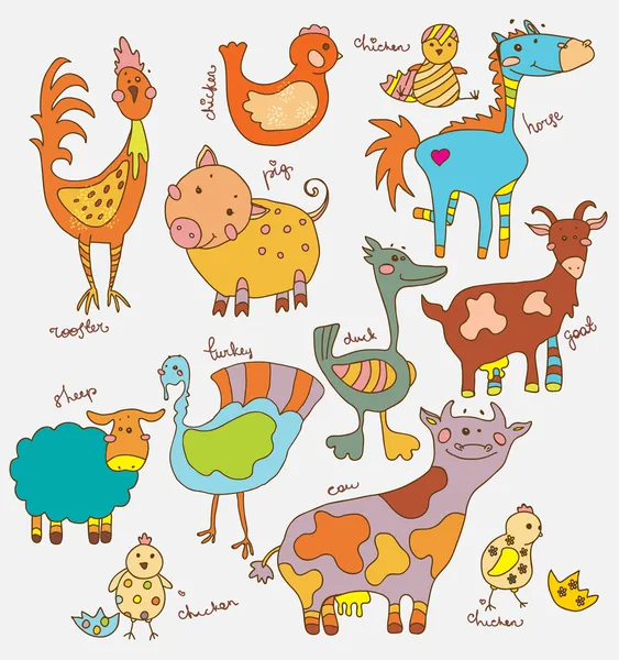 Divertidos animales de granja de dibujos animados — Vector de stock