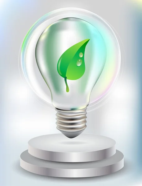 Realistic Bulb with green leaf — Stock Vector