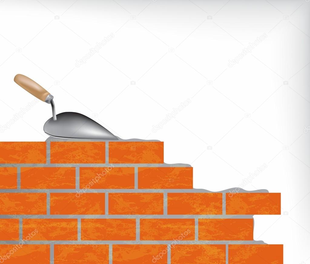 Brick wall and trowel