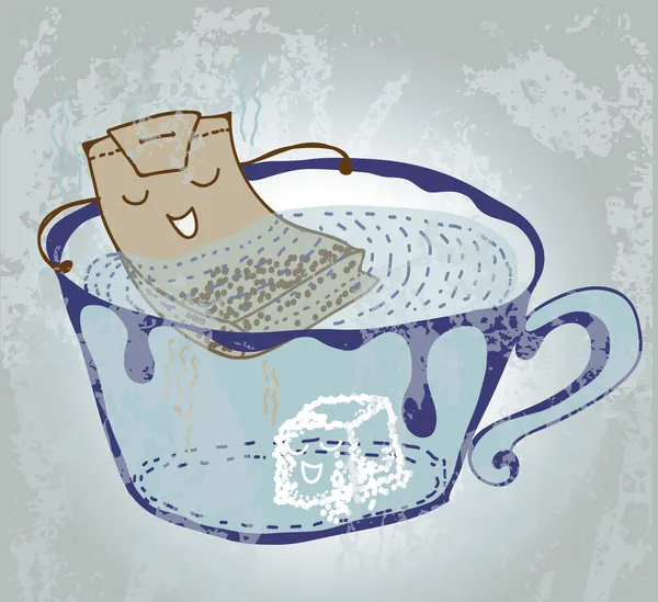 Bolso de té de dibujos animados en taza — Archivo Imágenes Vectoriales