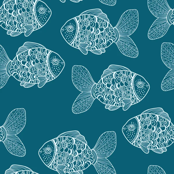 Fondo azul sin costuras con peces — Archivo Imágenes Vectoriales