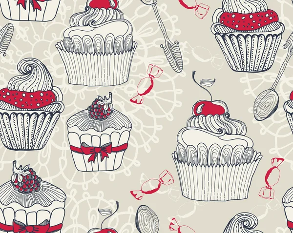 Fondo sin costuras con cupcakes — Vector de stock