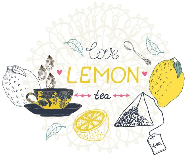 Amor cartão de chá de limão — Vetor de Stock