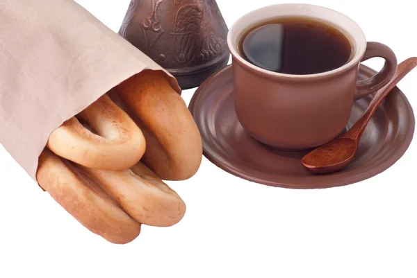 Koffie en een bagel — Stockfoto
