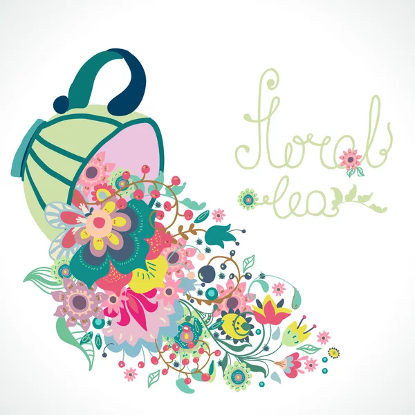 Illustration florale avec tasse et fleurs — Image vectorielle