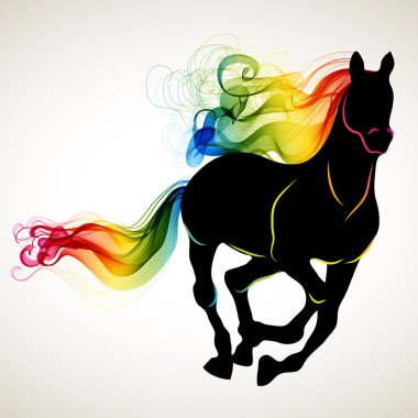 Beautiful running Horse black silhouette with bright color abstr clipart