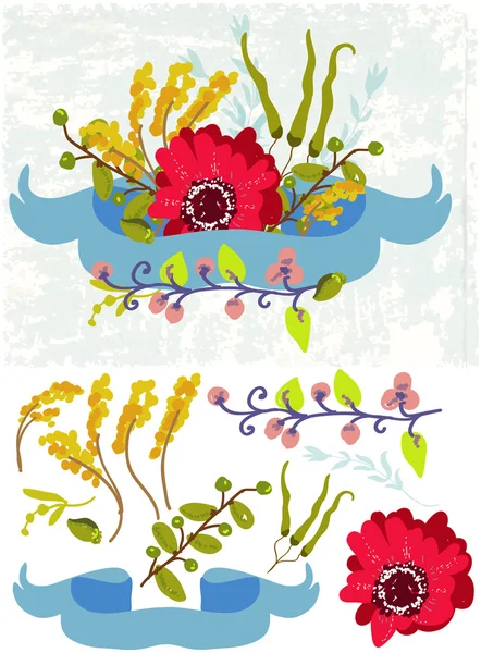 レトロな花、かわいい花の花束 — ストックベクタ