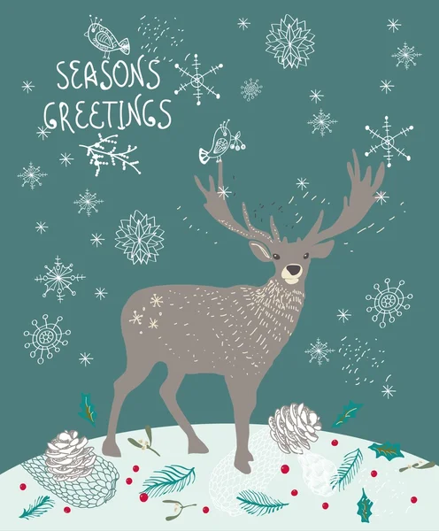 Christmas background with deer and snowflakes — Stock Vector