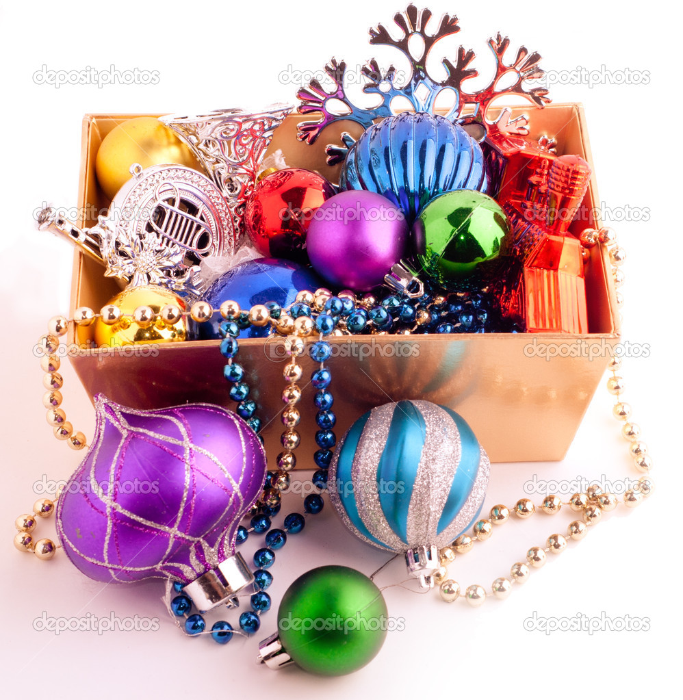 Christmas background with basket full of color balls