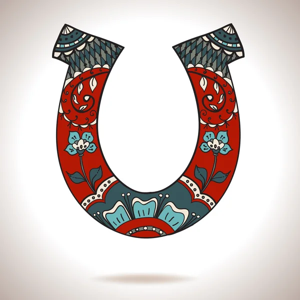 Horseshoe met florale ornament — Stockvector