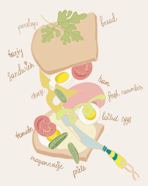 Sándwich — Vector de stock