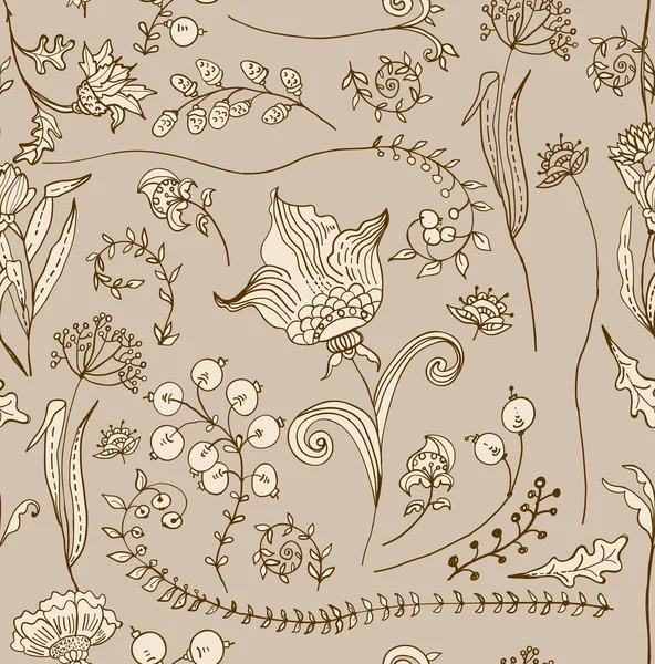 Doodle sin costuras tierno fondo floral — Archivo Imágenes Vectoriales