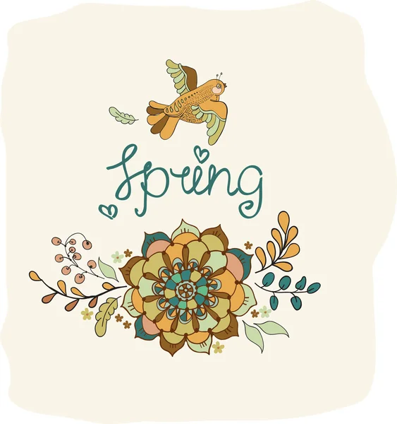 Fundo floral natural com letras Primavera — Vetor de Stock