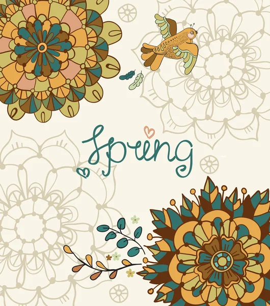 Fundo floral natural com letras Primavera — Vetor de Stock