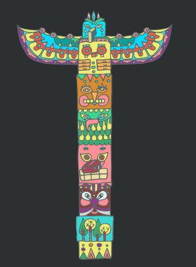Color Totem pole with animals clipart