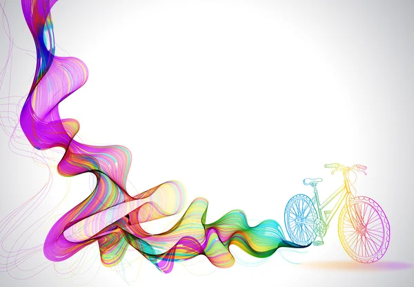Fond coloré abstrait avec vague et vélo — Image vectorielle