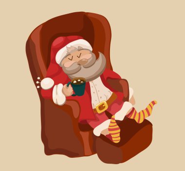 Noel Baba cha istirahat ile komik renkli Noel arka plan
