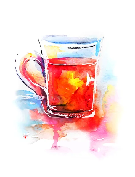Hintergrund mit gemaltem Aquarell-Tee im Glas — Stockvektor