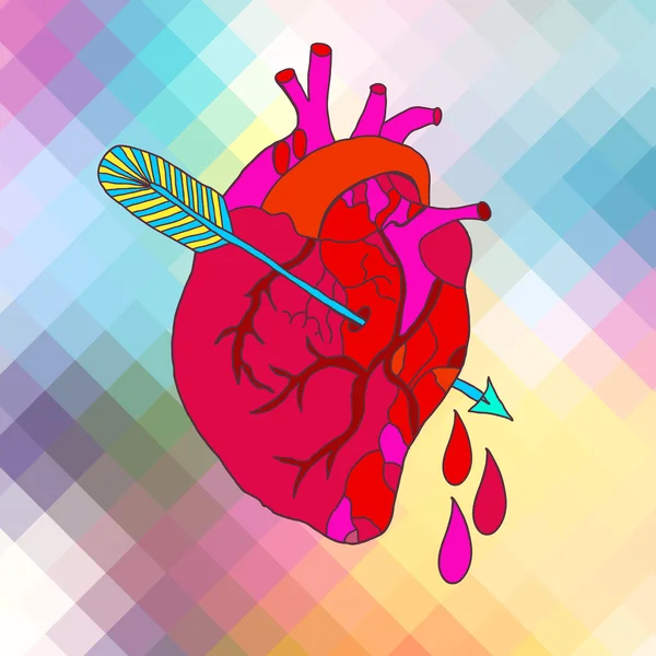 Corazón anatómico con flecha — Vector de stock