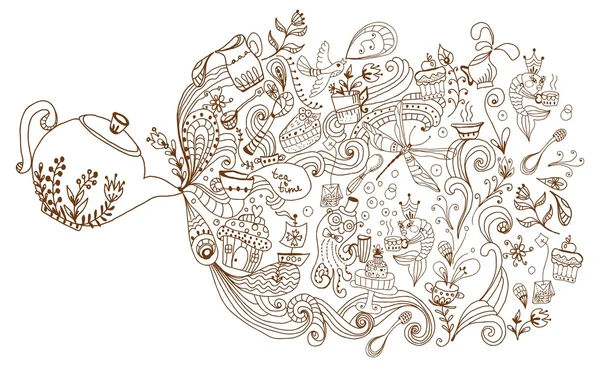 Teezeit Hintergrund, Doodle-Illustration — Stockvektor