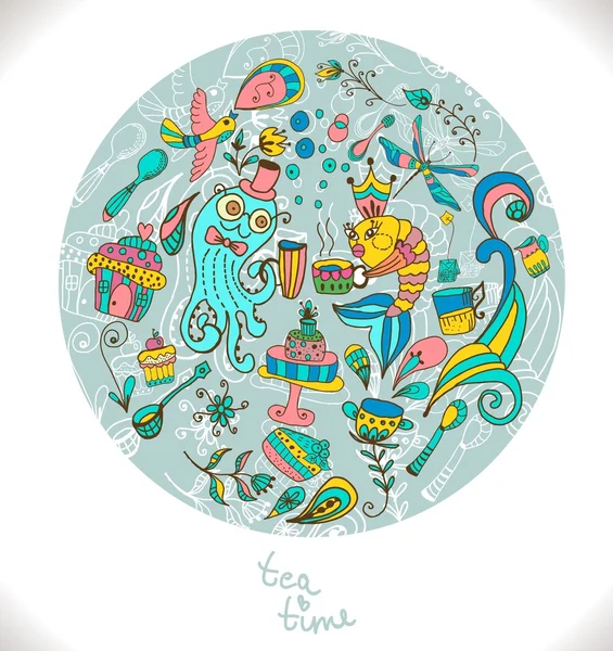 Tea time background, doodle illustration — Stock Vector